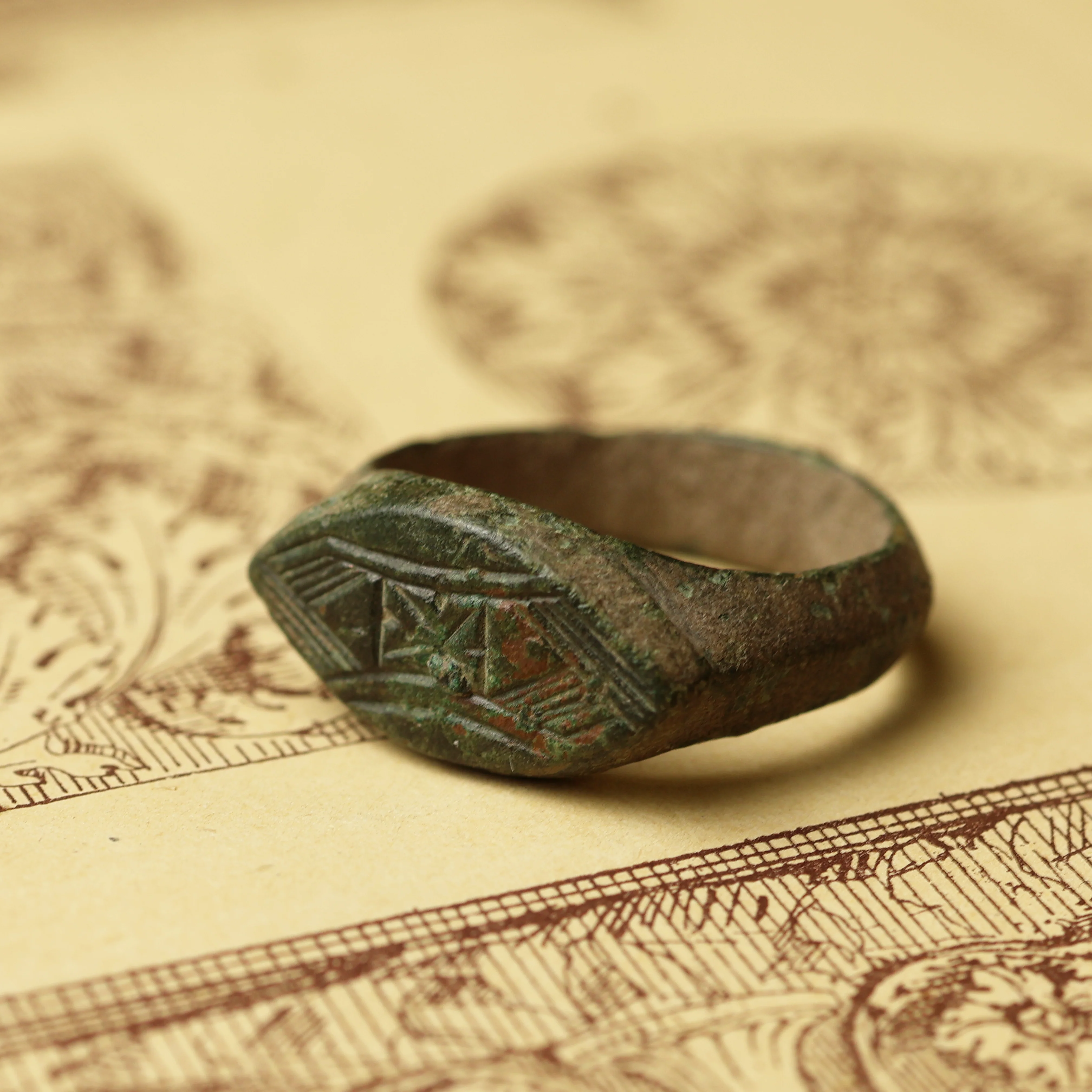 Roman Bronze Ring with Geometric Design