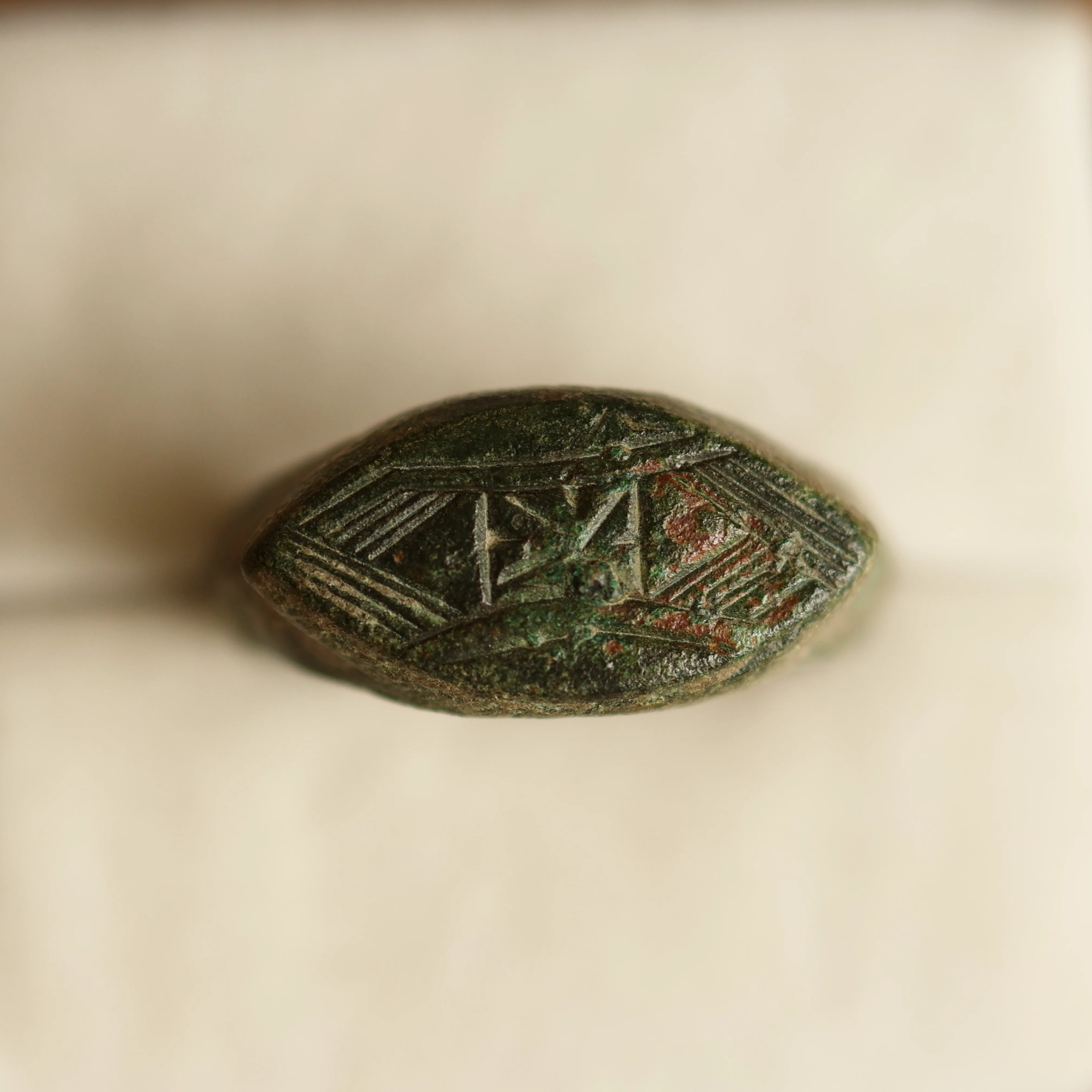 Roman Bronze Ring with Geometric Design - Image 2