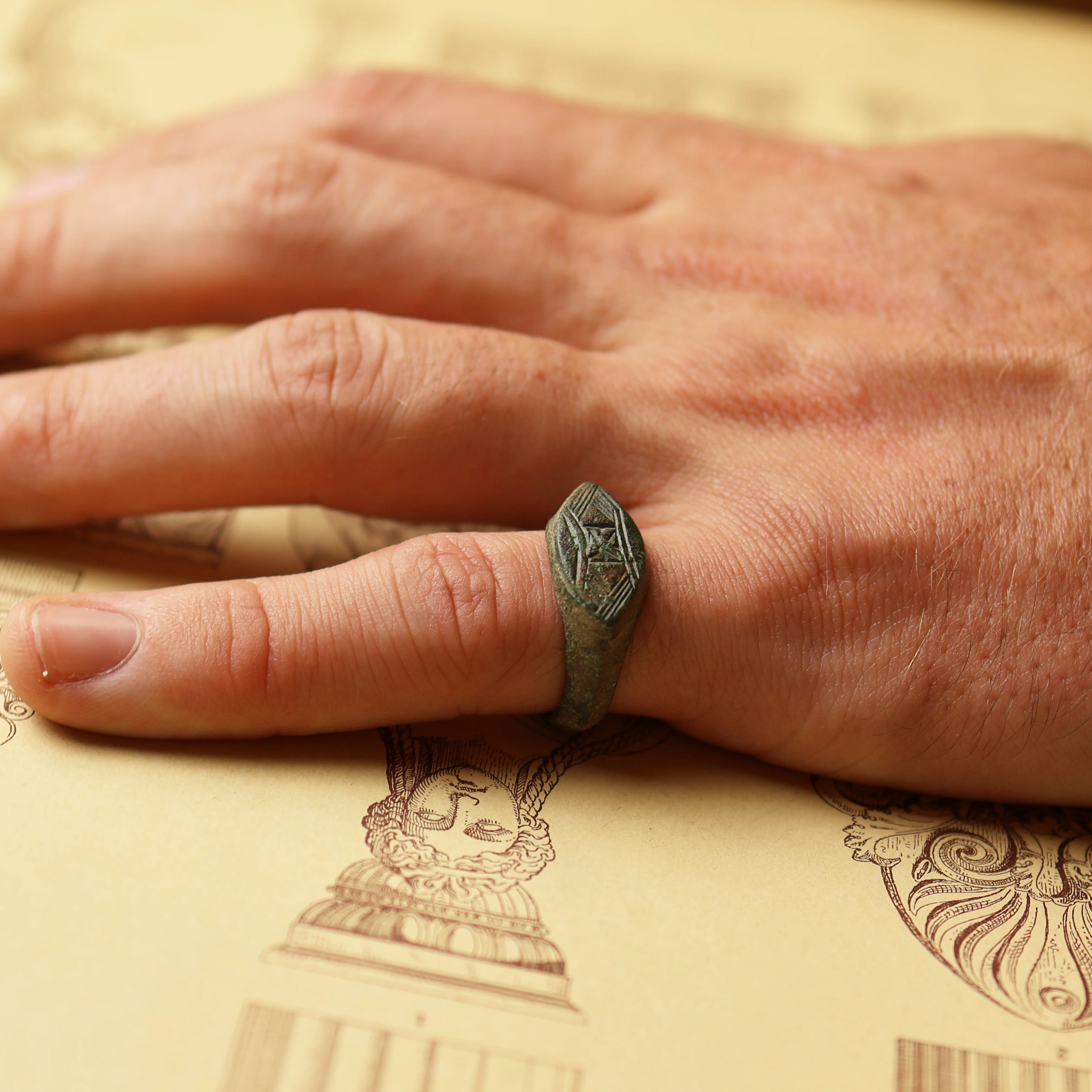 Roman Bronze Ring with Geometric Design - Image 3