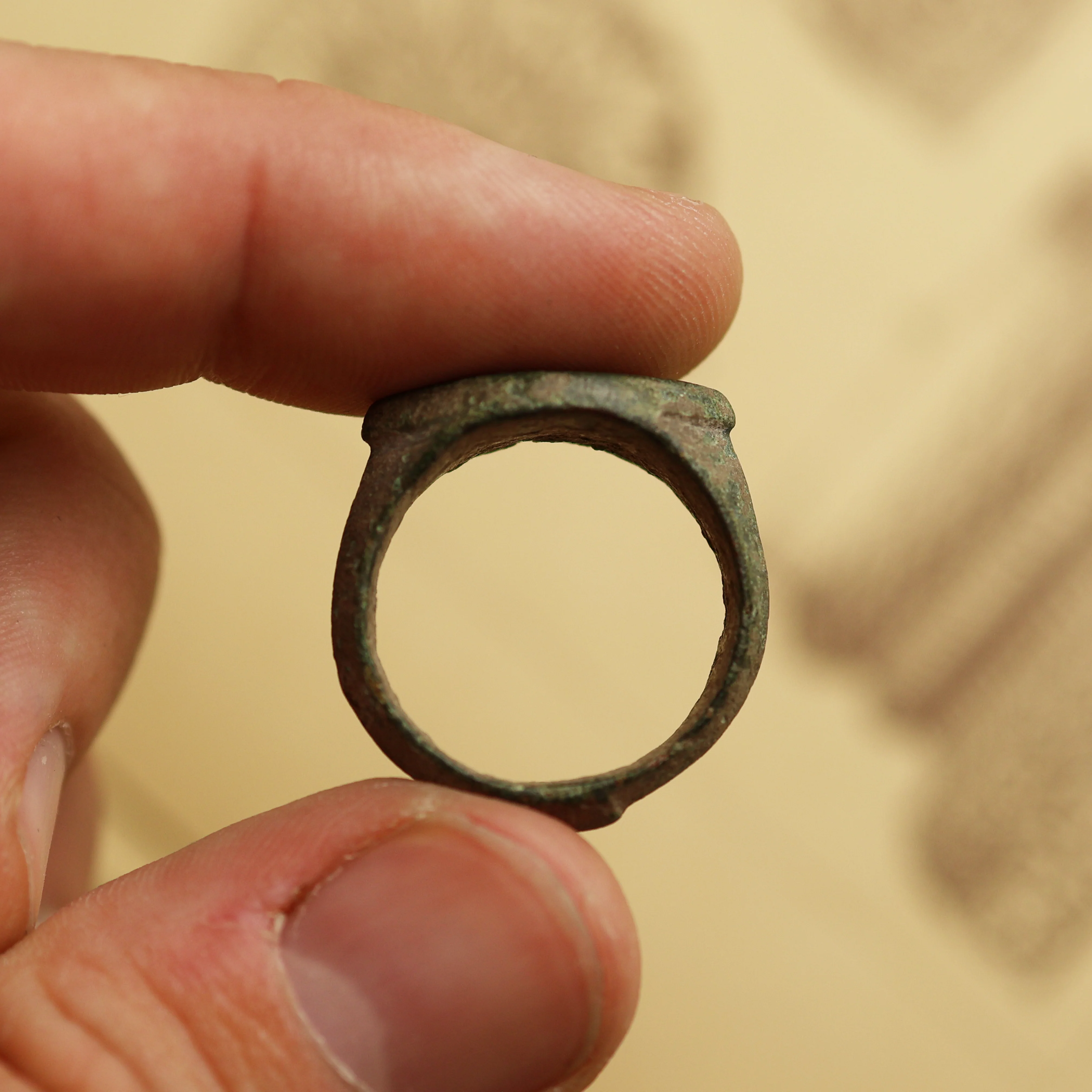 Roman Bronze Ring with Geometric Design - Image 4