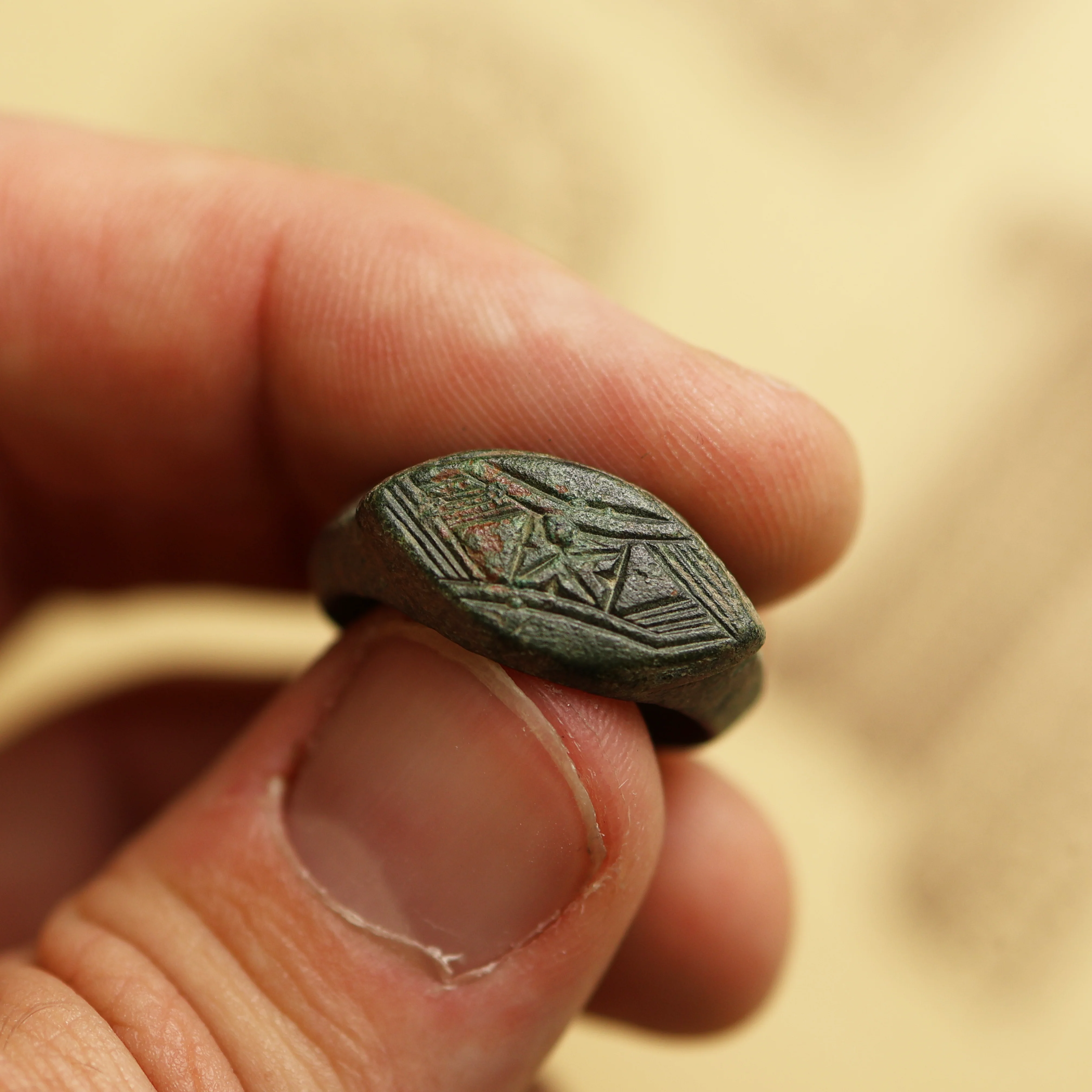 Roman Bronze Ring with Geometric Design - Image 5
