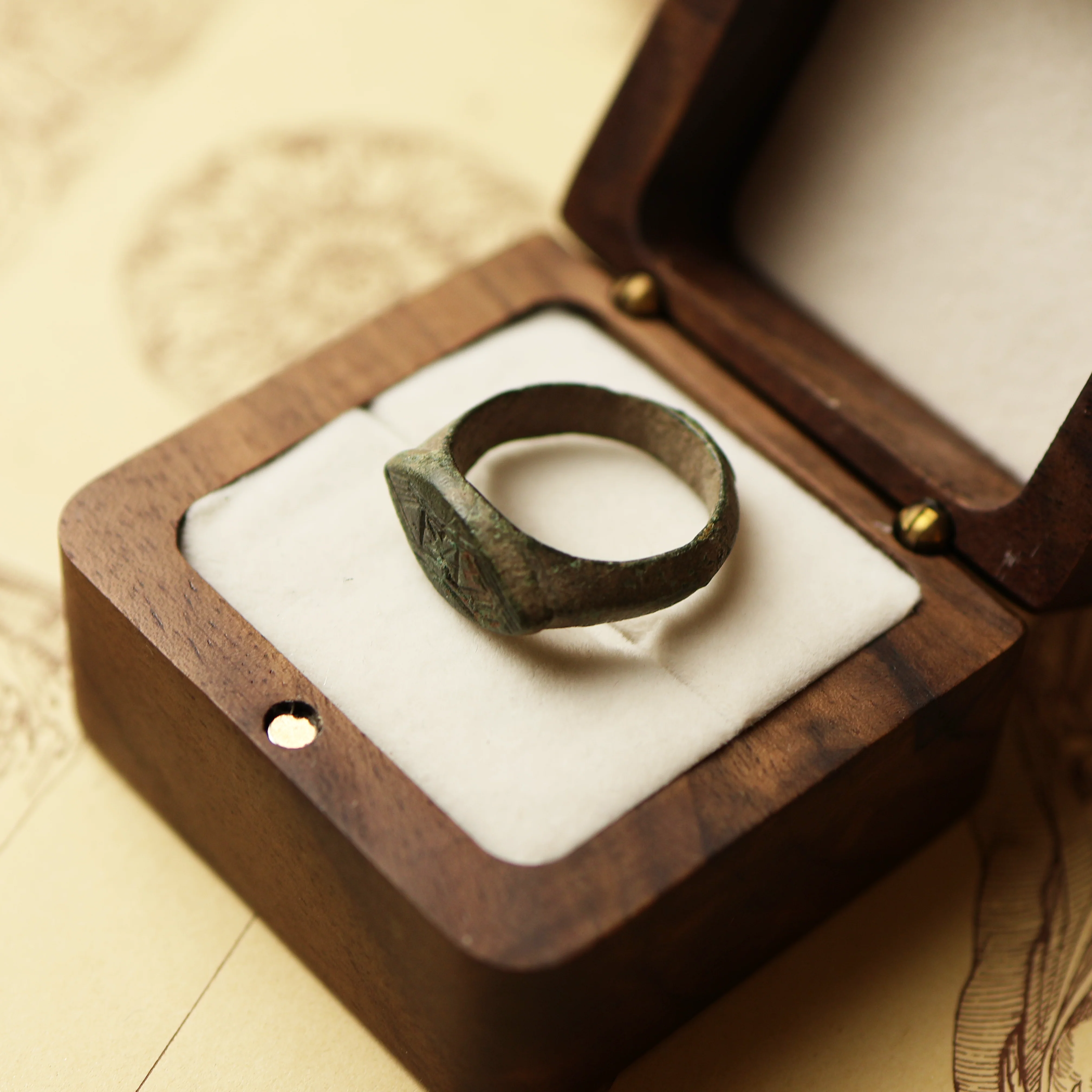 Roman Bronze Ring with Geometric Design - Image 6